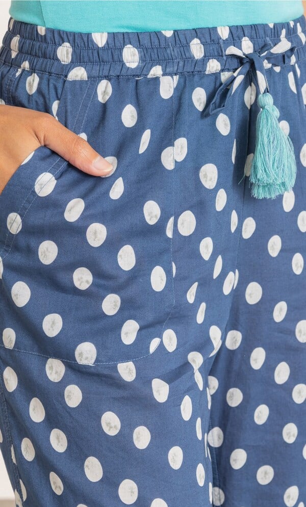 Embroidered Spotty Wide Leg Cropped Cotton Trousers