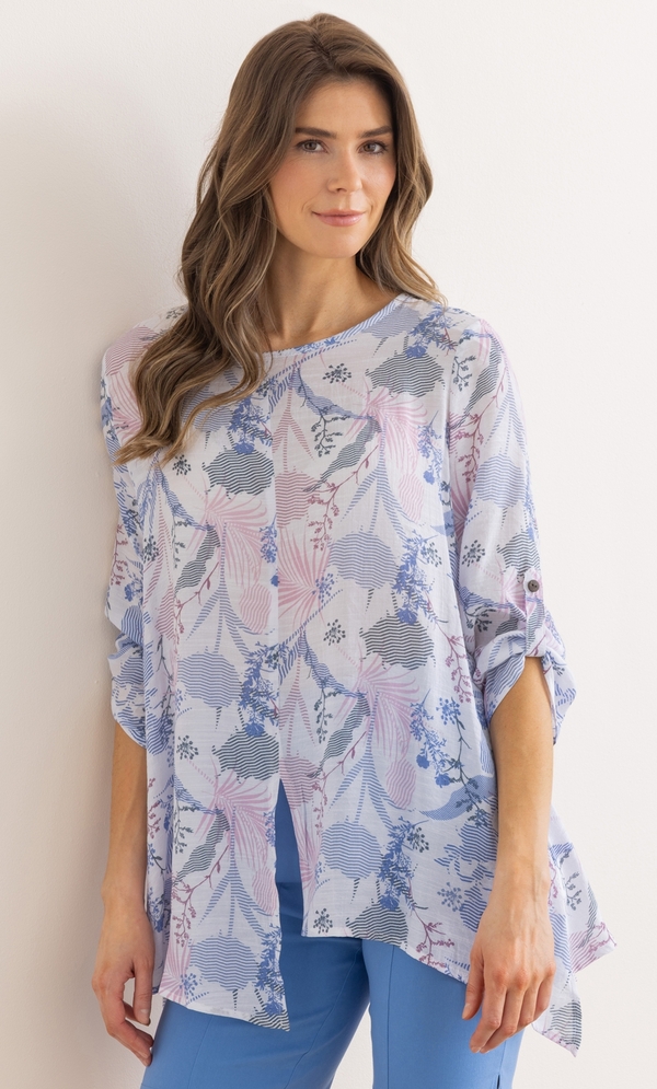 Botanical Printed Dip Hem Tunic Top