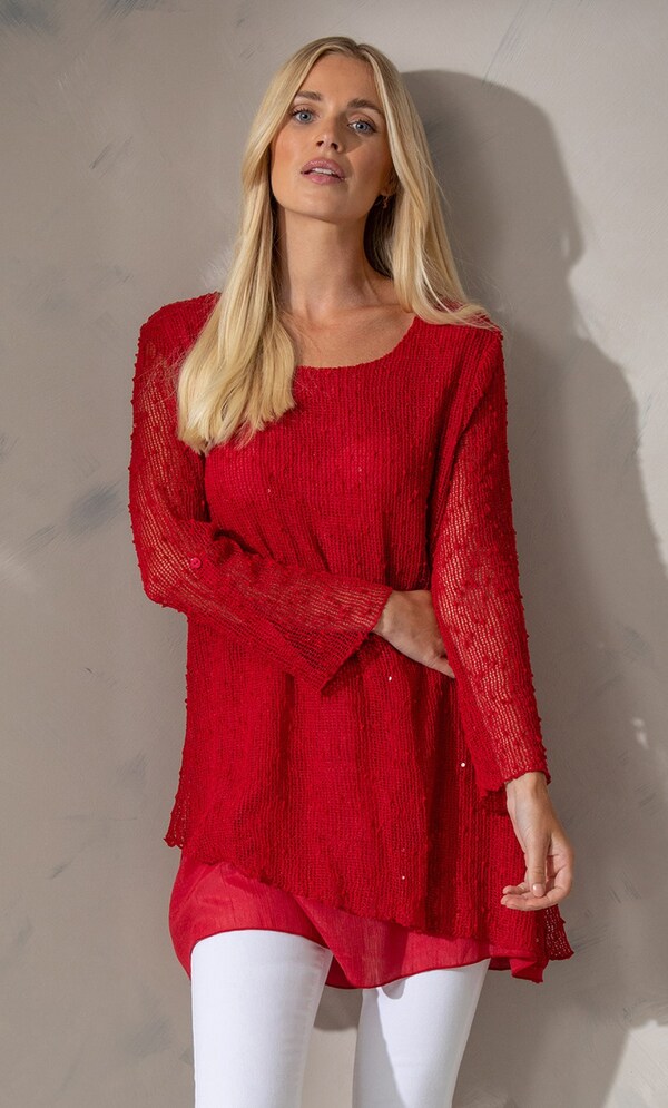 Embellished Layered Lace Tunic Top