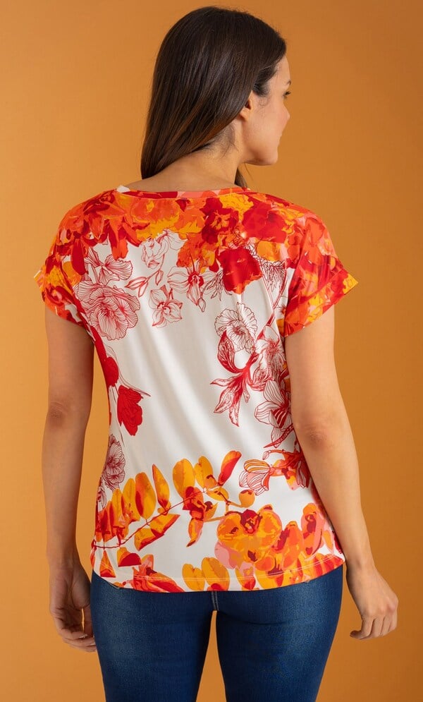 Bouquet Printed Tie Hem Jersey Top