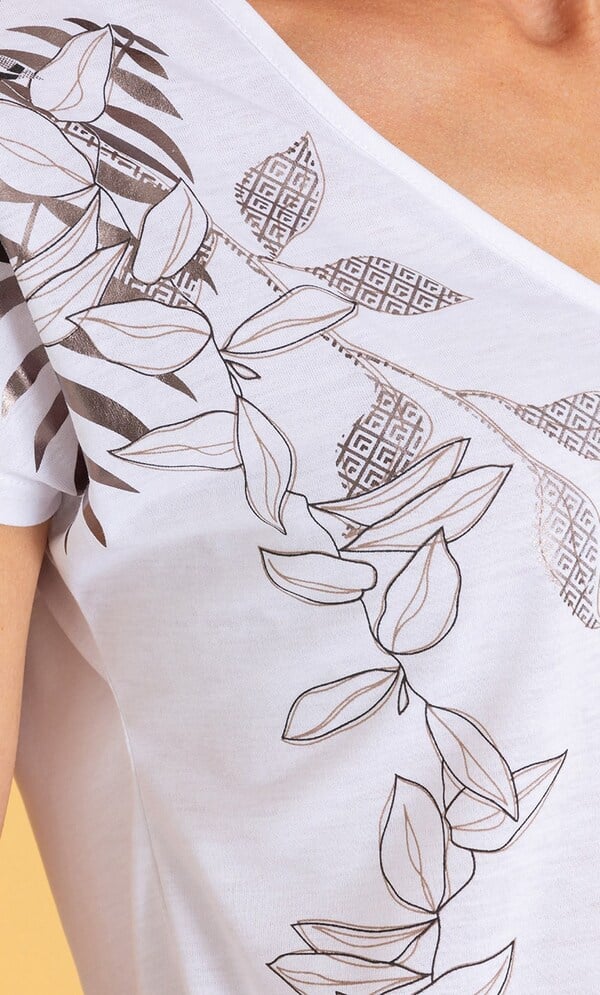 Foil Printed Jersey Top in White | Klass