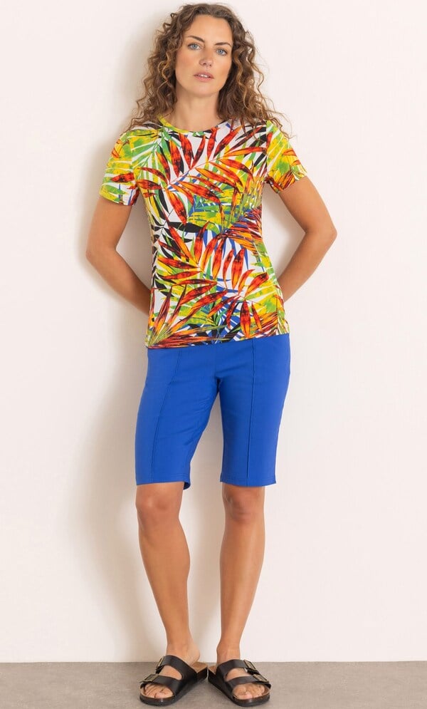 Anna Rose Leaf Printed Short Sleeve Top