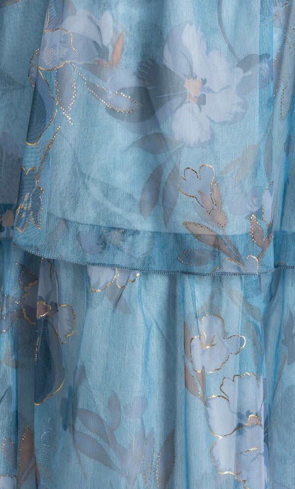Floral Shimmer Tiered Mesh Midi Dress