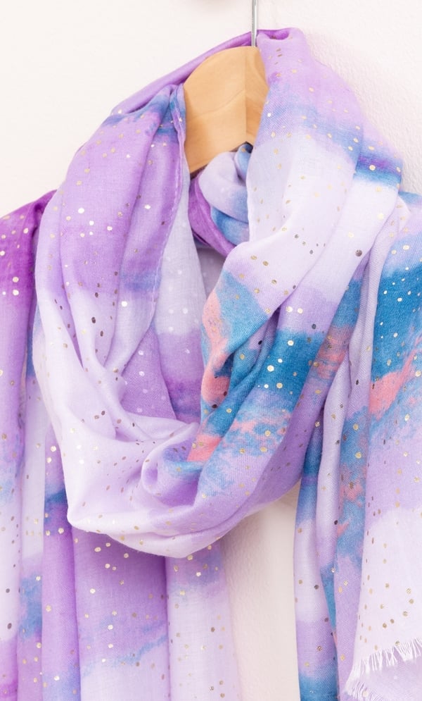 Lightweight Marble Printed Shimmer Spot Scarf