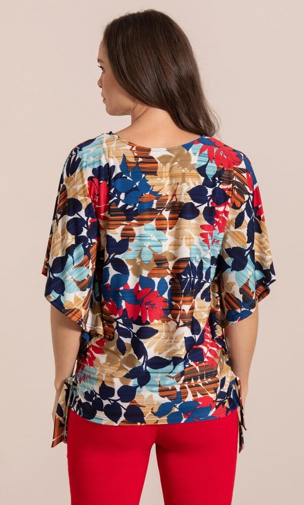 Leaf Printed Jersey Side Tie Top