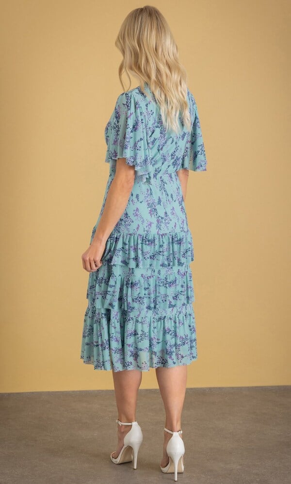 Floral Print Wrap Mesh Dress
