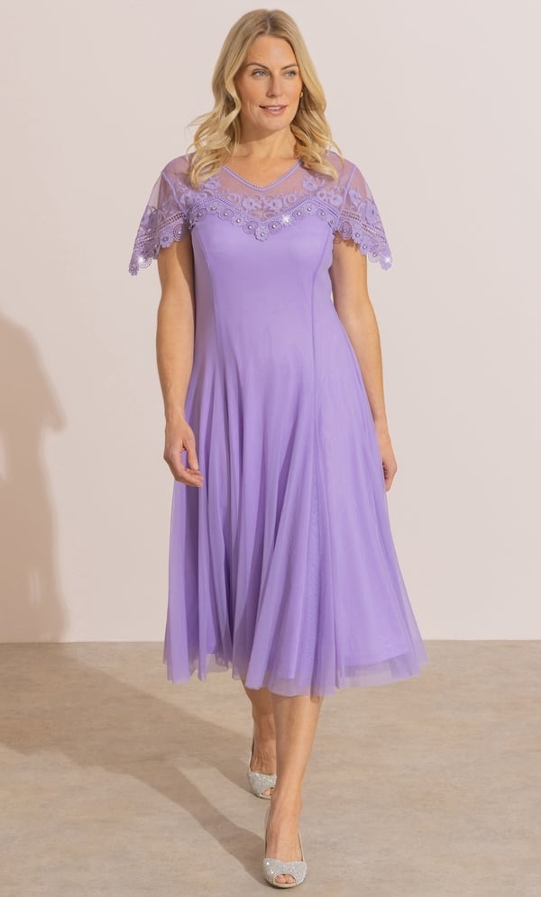 Anna Rose Mesh and Embellished Lace Midi Dress