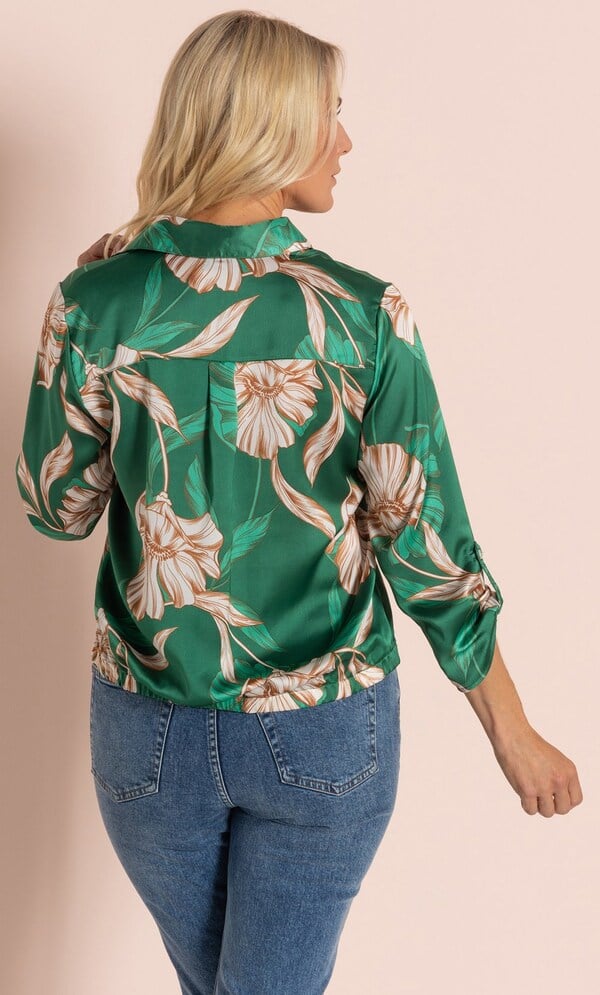 Tie Front Floral Silk Effect Shirt