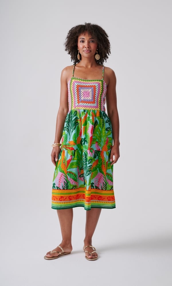Exotic Print Crochet Cotton Dress