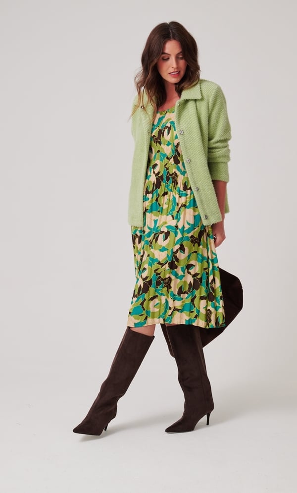 Pleated Floral Printed Dress