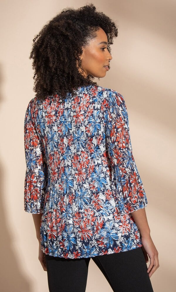 Floral Print Pleated Lace Top