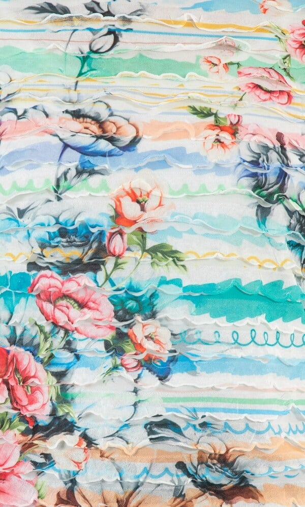 Anna Rose Botanical And Stripe Ruffle Top