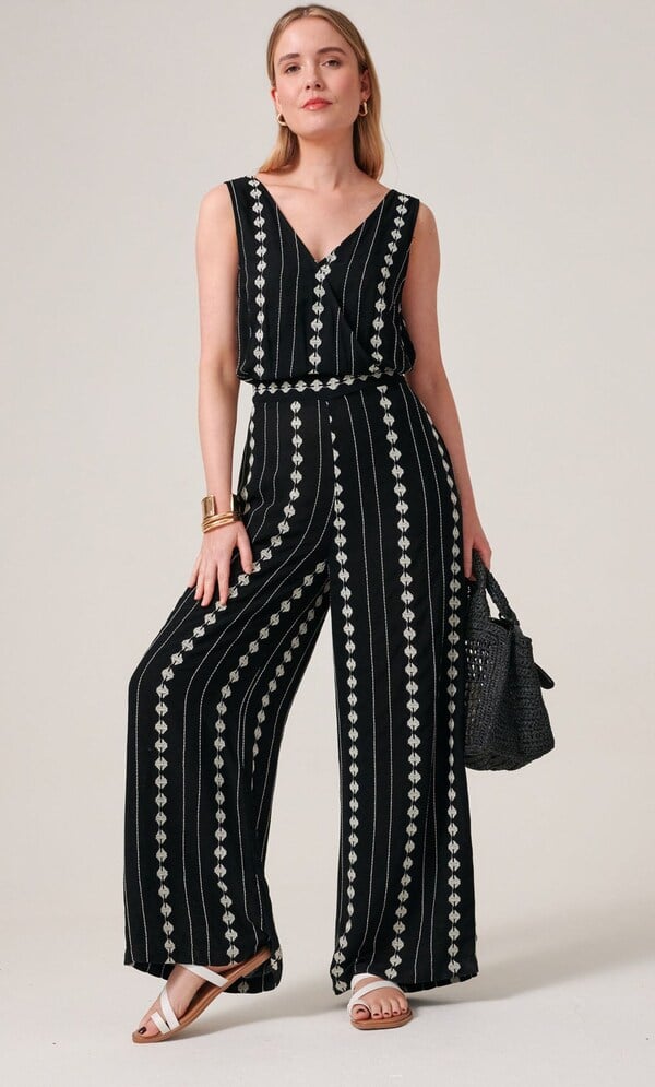 Embroidered Sleeveless Wide Leg Jumpsuit