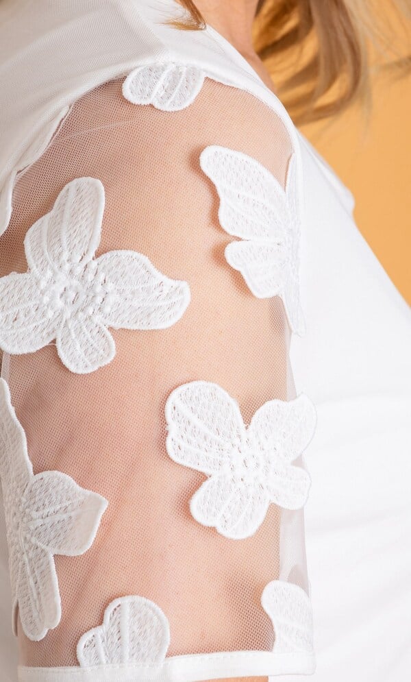 Anna Rose Floral Applique Mesh Sleeve Top