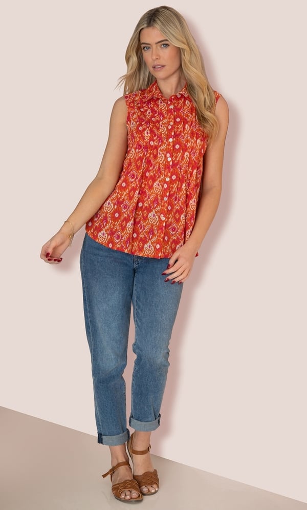 Sleeveless Printed Button Top