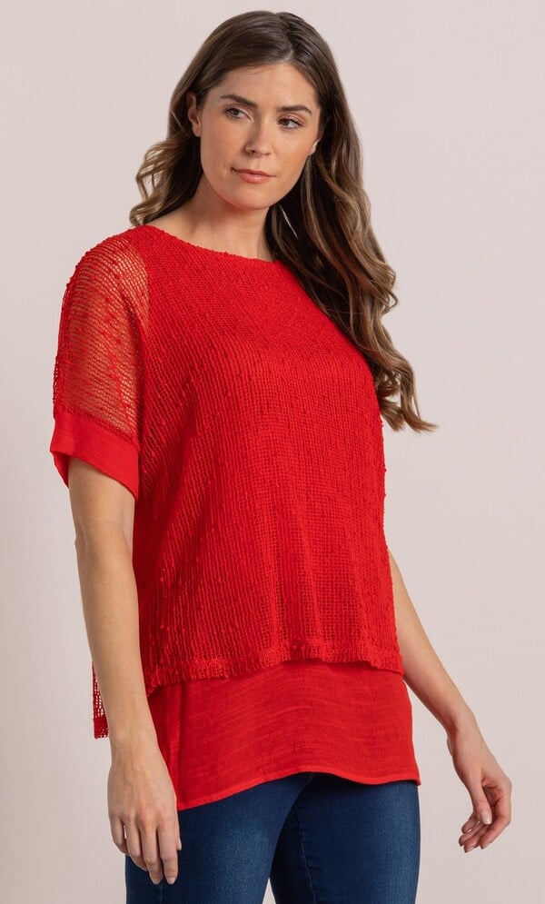 Mesh Layered Short Sleeve Top