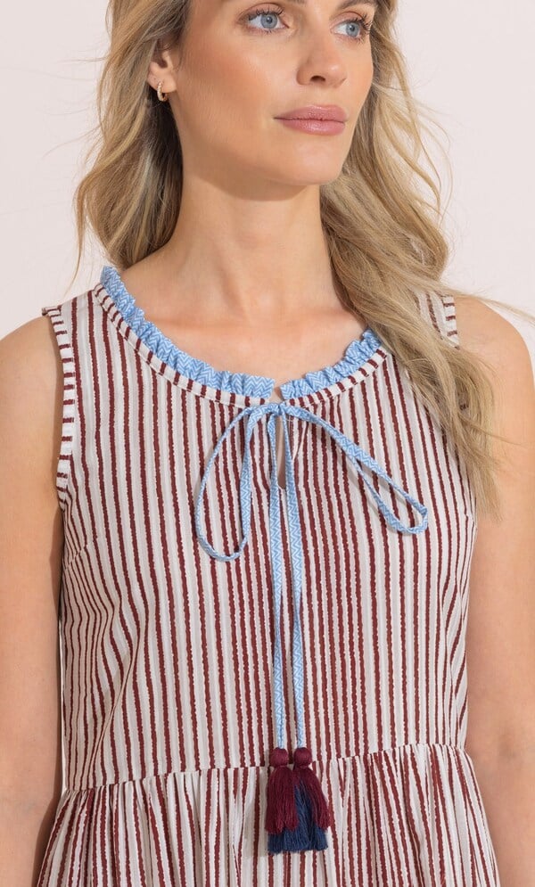 Striped Layered Cotton Midaxi Dress
