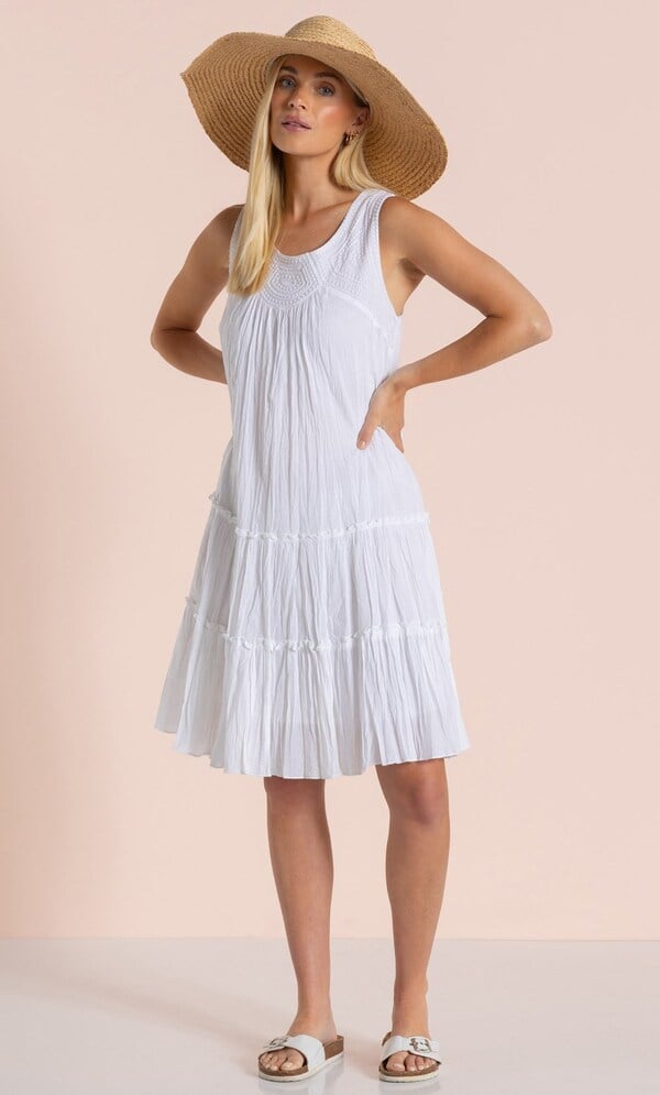 Embroidered Cotton Tiered Tunic Dress