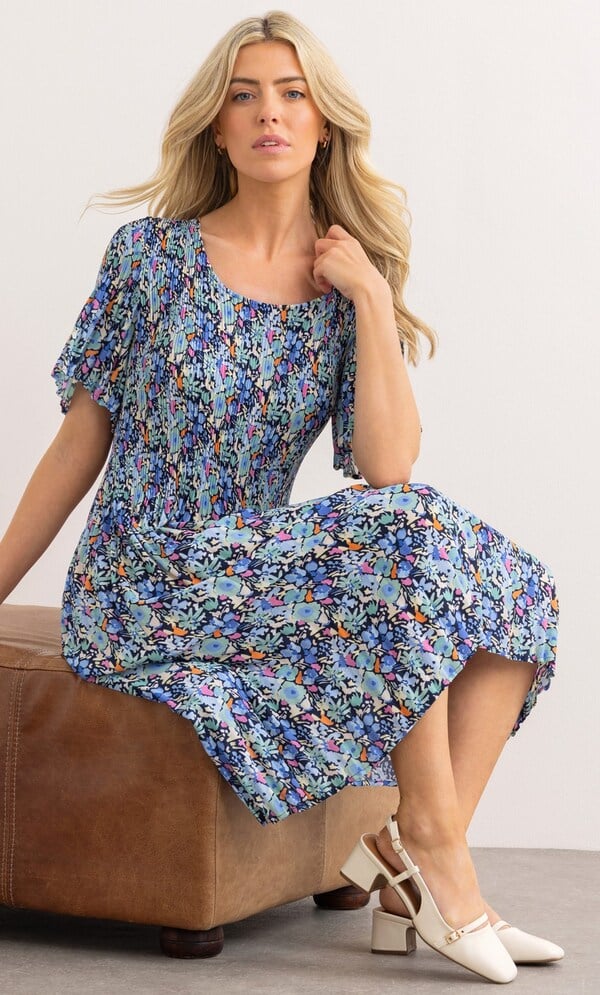 Floral Print Pleated Dress