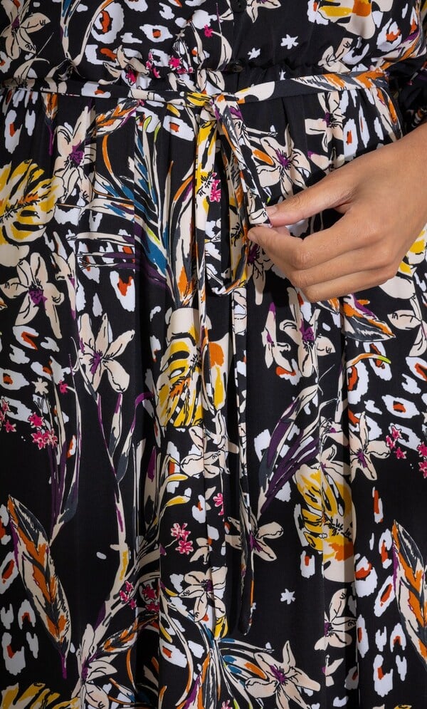Printed Blouson Sleeve Midi Dress