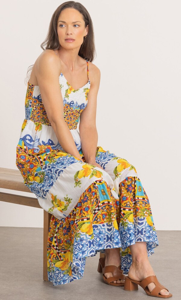 Printed Smocked Cotton Maxi Dress