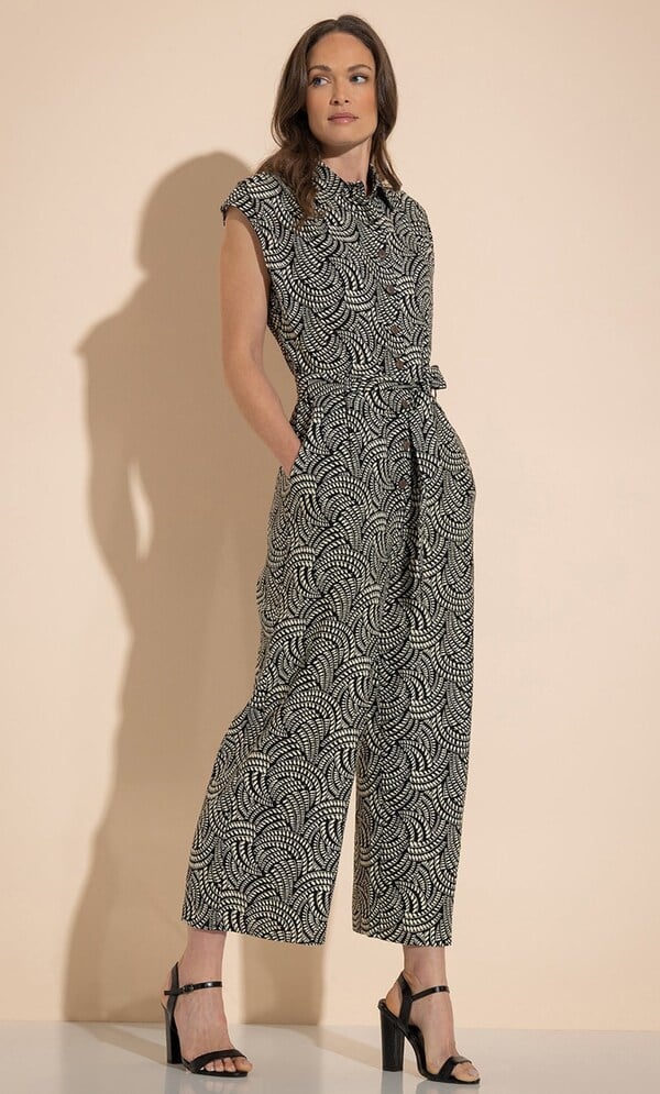 Printed Wide Leg Linen Blend Jumpsuit