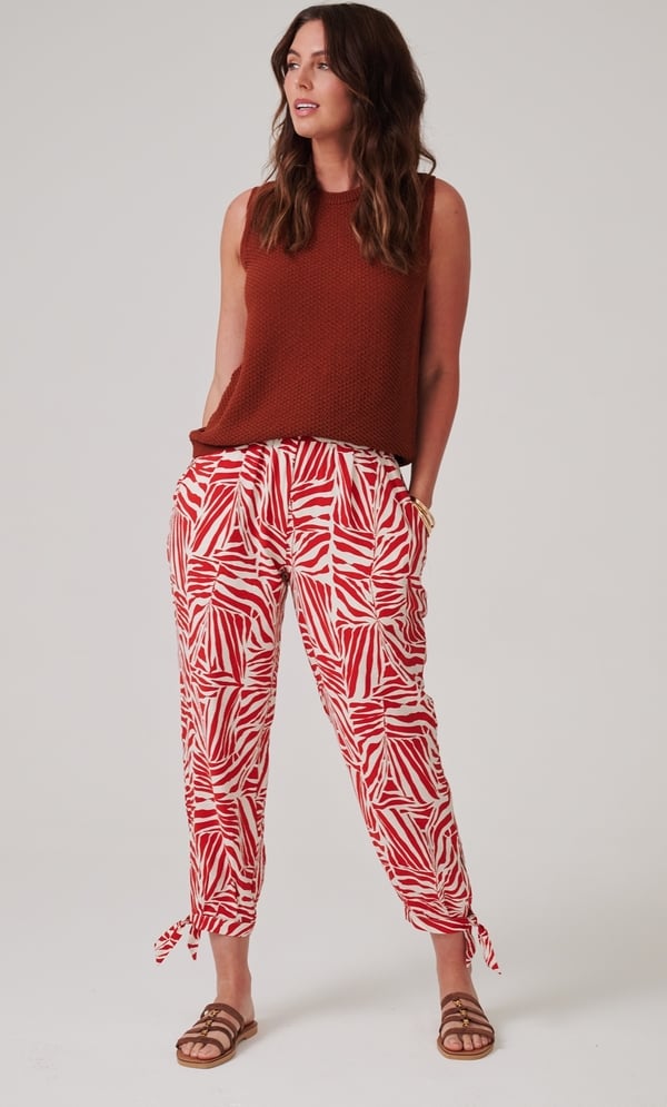 Printed Tie Hem Cropped Trousers