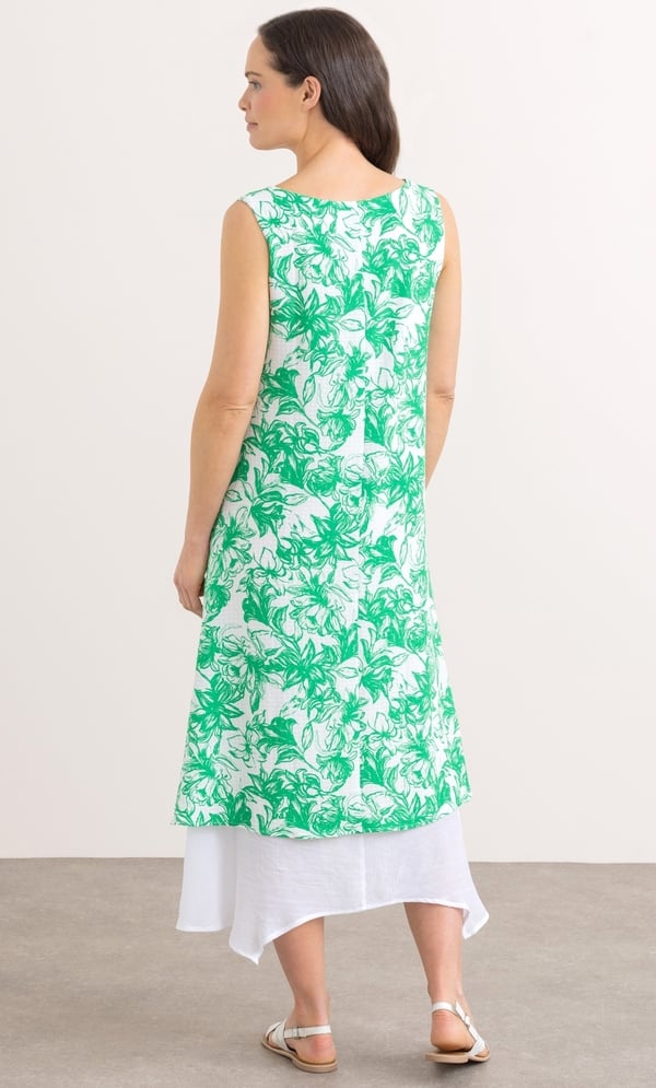 Botanical Print Layered Sleeveless Midi Dress