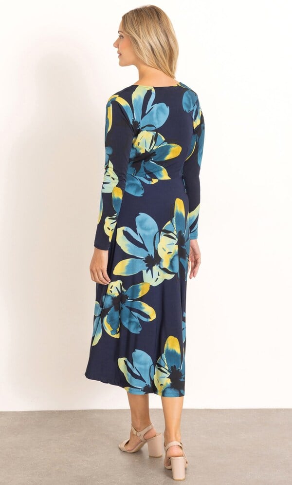 Wrap Around Floral Long Sleeve Midi Dress