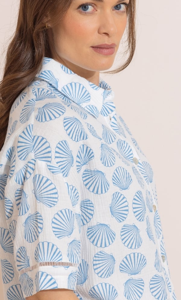 Short Sleeve Shell Printed Cotton Blouse