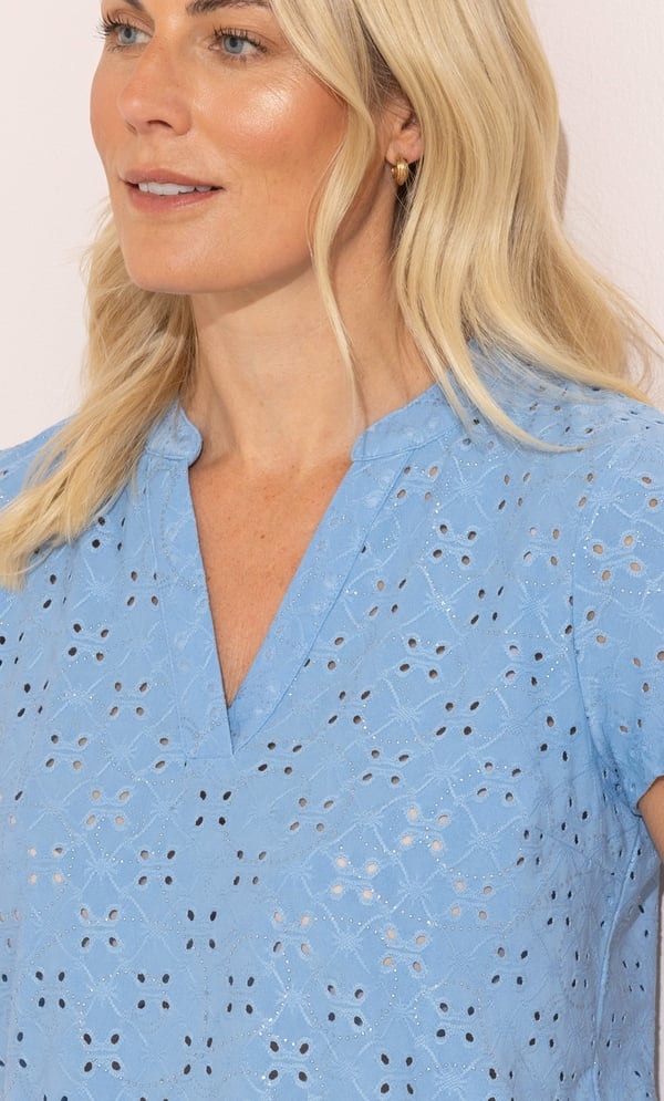 Anna Rose Embroidered Eyelet Jersey Top