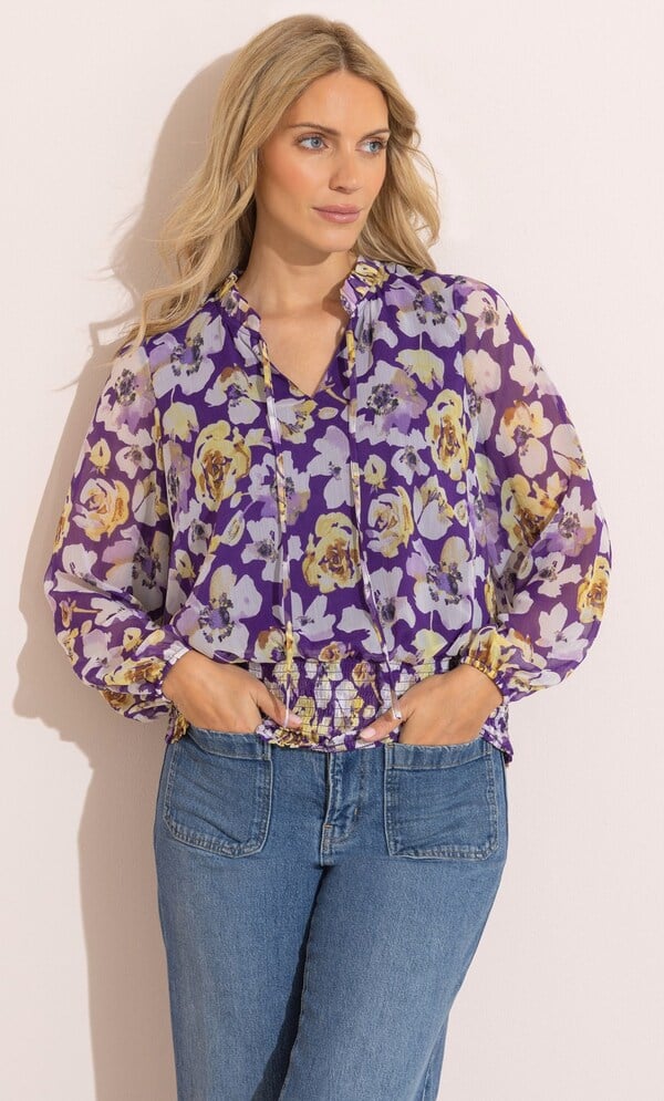 Printed Smocked Hem Top