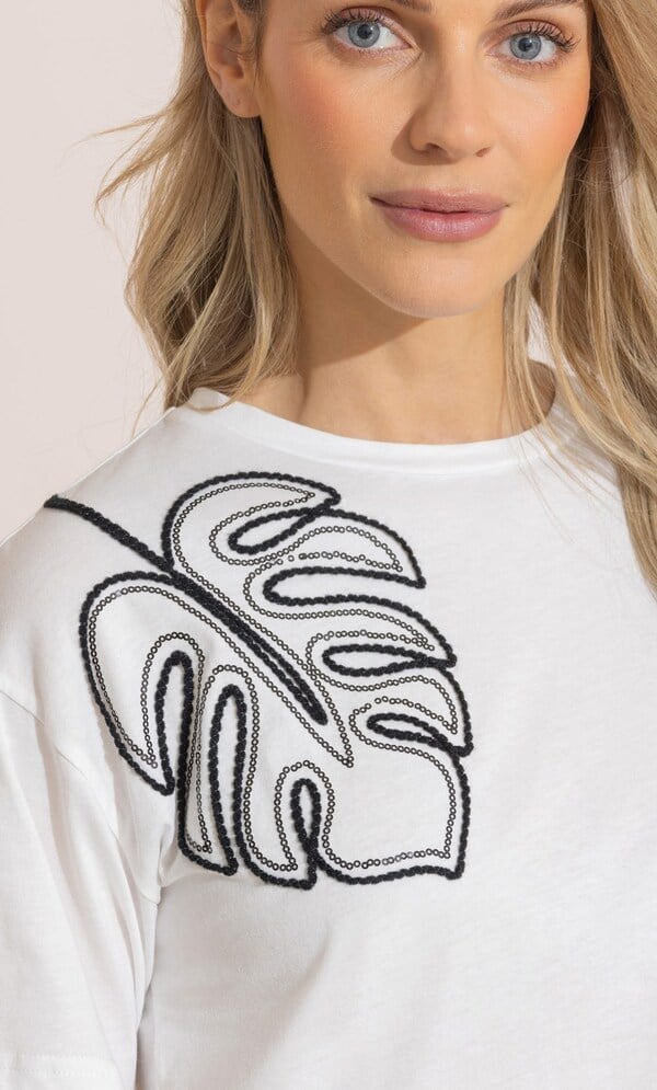 Embellished Leaf Sequin T-Shirt