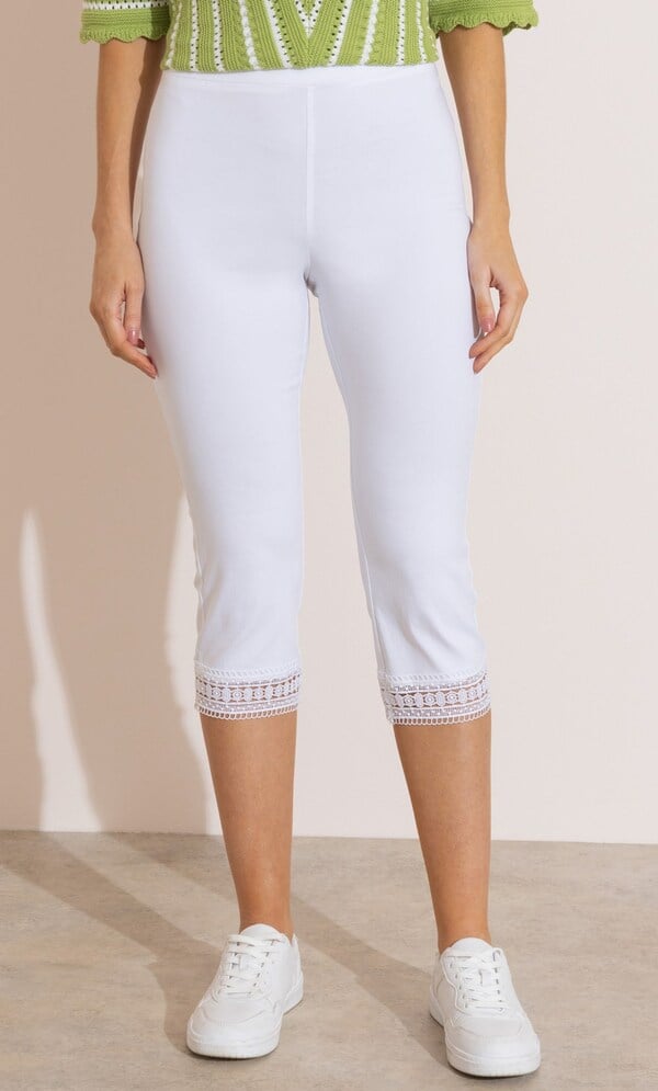 Lace Trim Pull On Capri Trousers