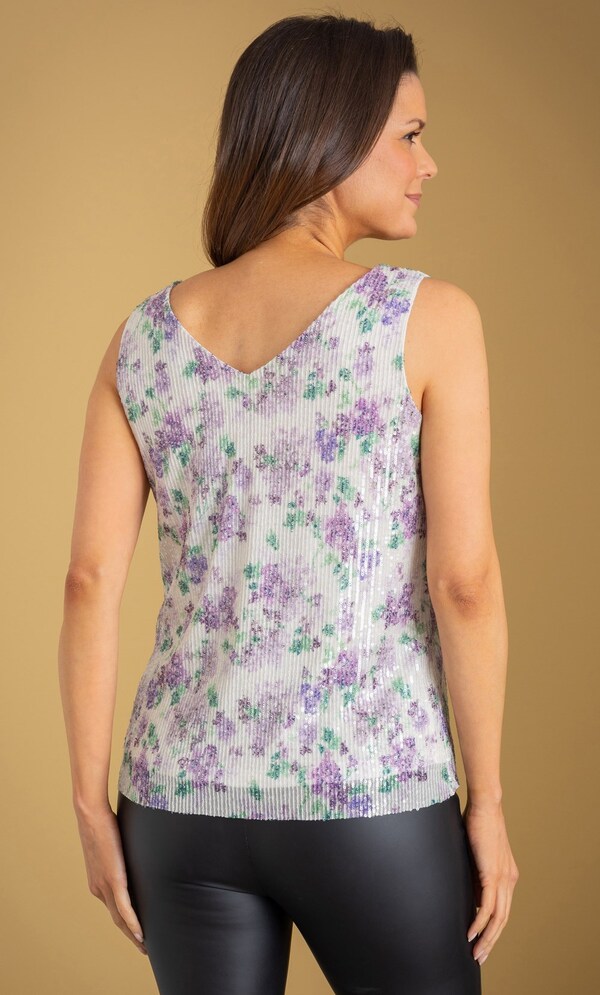 Petite Natural Wonder Sequined Mesh Flower Top