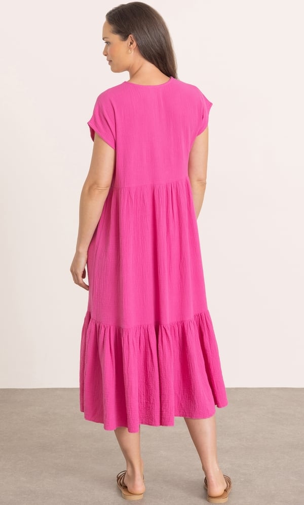 Textured Cotton Short Sleeve Midi Dress