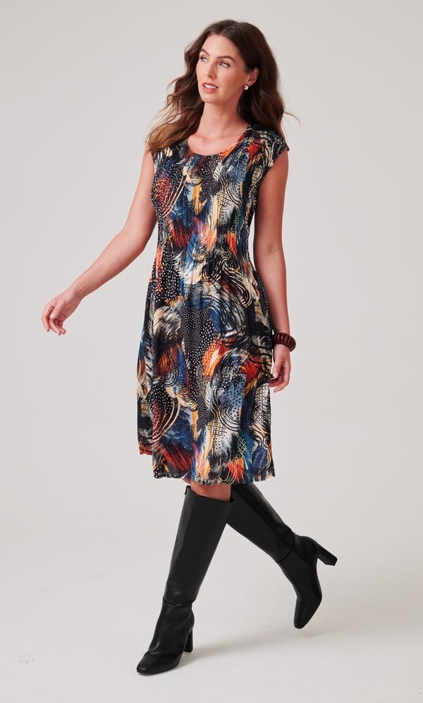 Pleated Abstract Print Dress