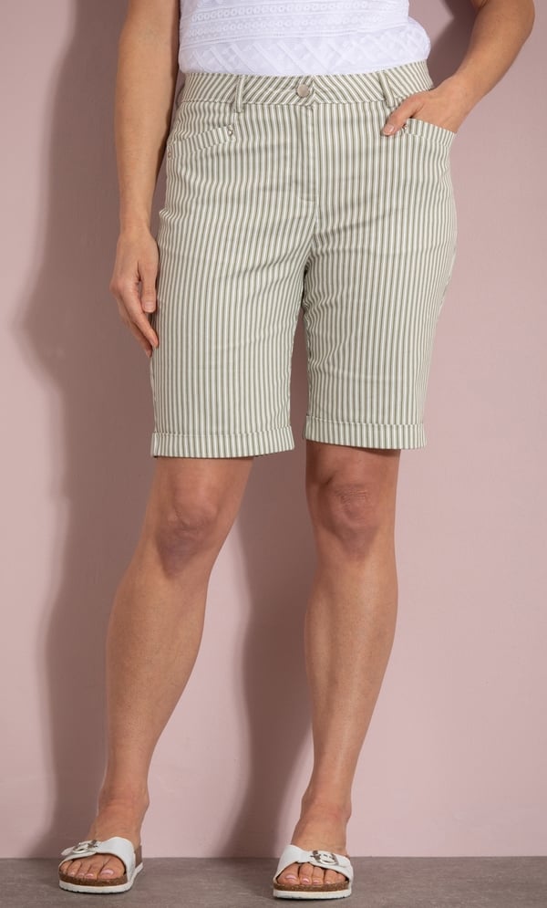 Striped Cotton Blend Bermuda Shorts