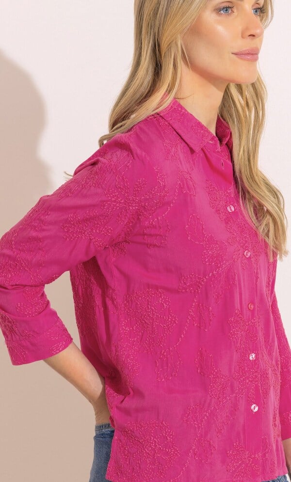 Embroidered Three Quarter Sleeve Blouse