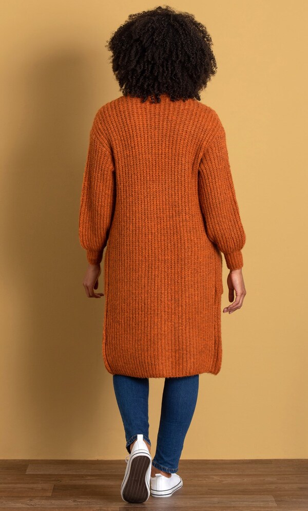 Open Front Longline Cardigan in Orange | Klass