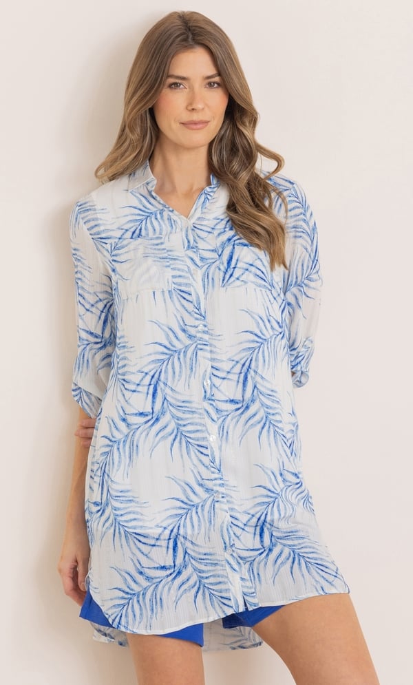 Shimmer Stripe And Printed Longline Beach Shirt