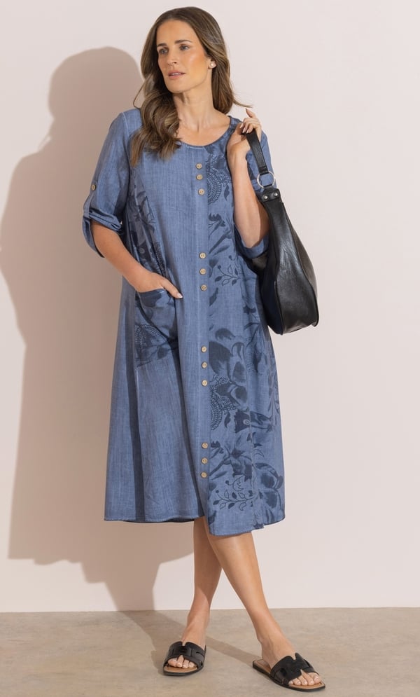 Printed Relaxed Fit Linen Blend Dress
