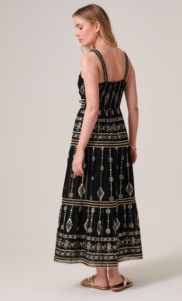 Embellished Foil Printed Sleeveless Midaxi Dress