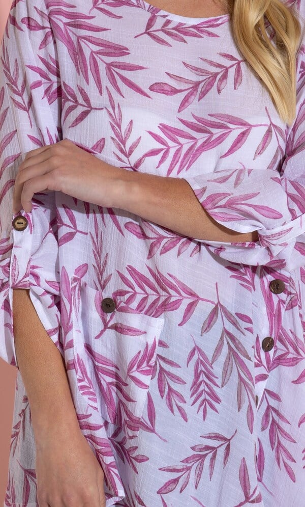 Leaf Print Oversized Tunic Top