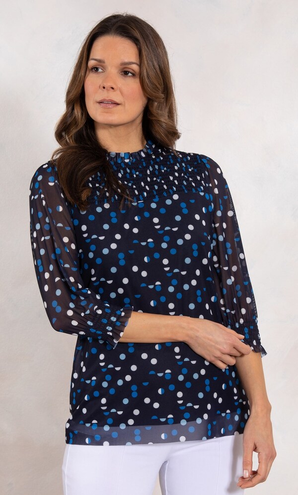 Polka Dot Long Sleeve Mesh Top