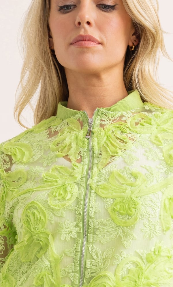 Embroidered Mesh Bomber Jacket