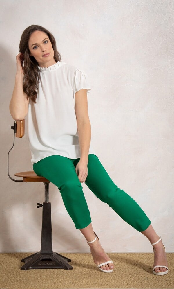 Ruffle Neck Short Sleeve Top