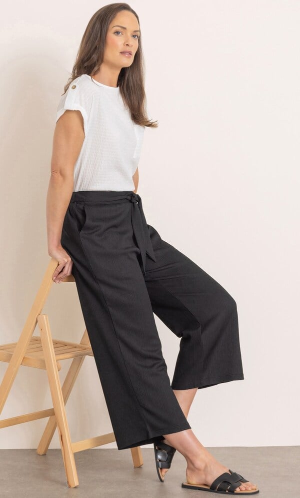 Textured Wide Leg Cropped Jersey Trousers