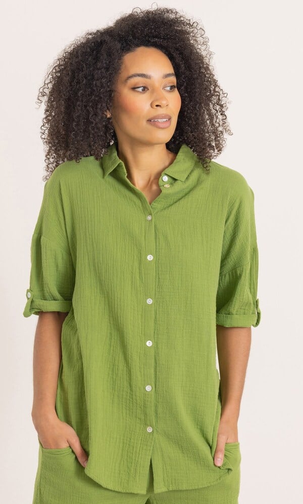 Drop Shoulder Textured Cotton Shirt