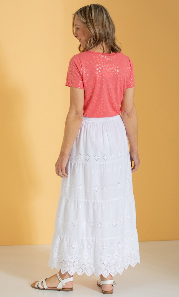 Anna Rose Embroidered Eyelet Cotton Maxi Skirt